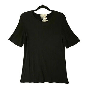 New $425 Escada Women's Black Half Sleeve Pullover Knit Sweater Top Size 44